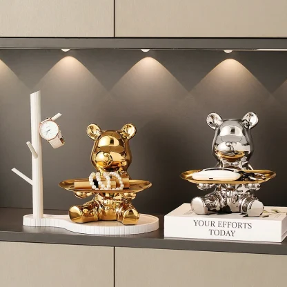 Aesthetic Bear Figurine with Metallic Design - Image 5
