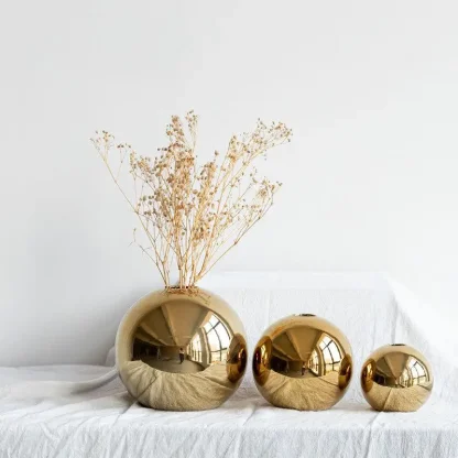 Round Metallic Flower Vase for Home Decor - Image 2
