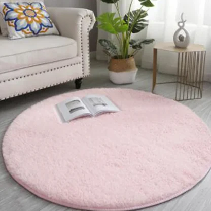 Round Plain Color Rug with Faux Fur - Image 2