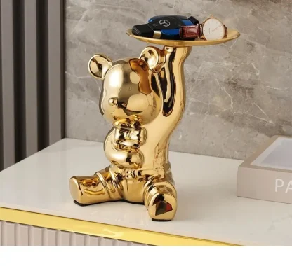Aesthetic Bear Figurine with Metallic Design - Image 7